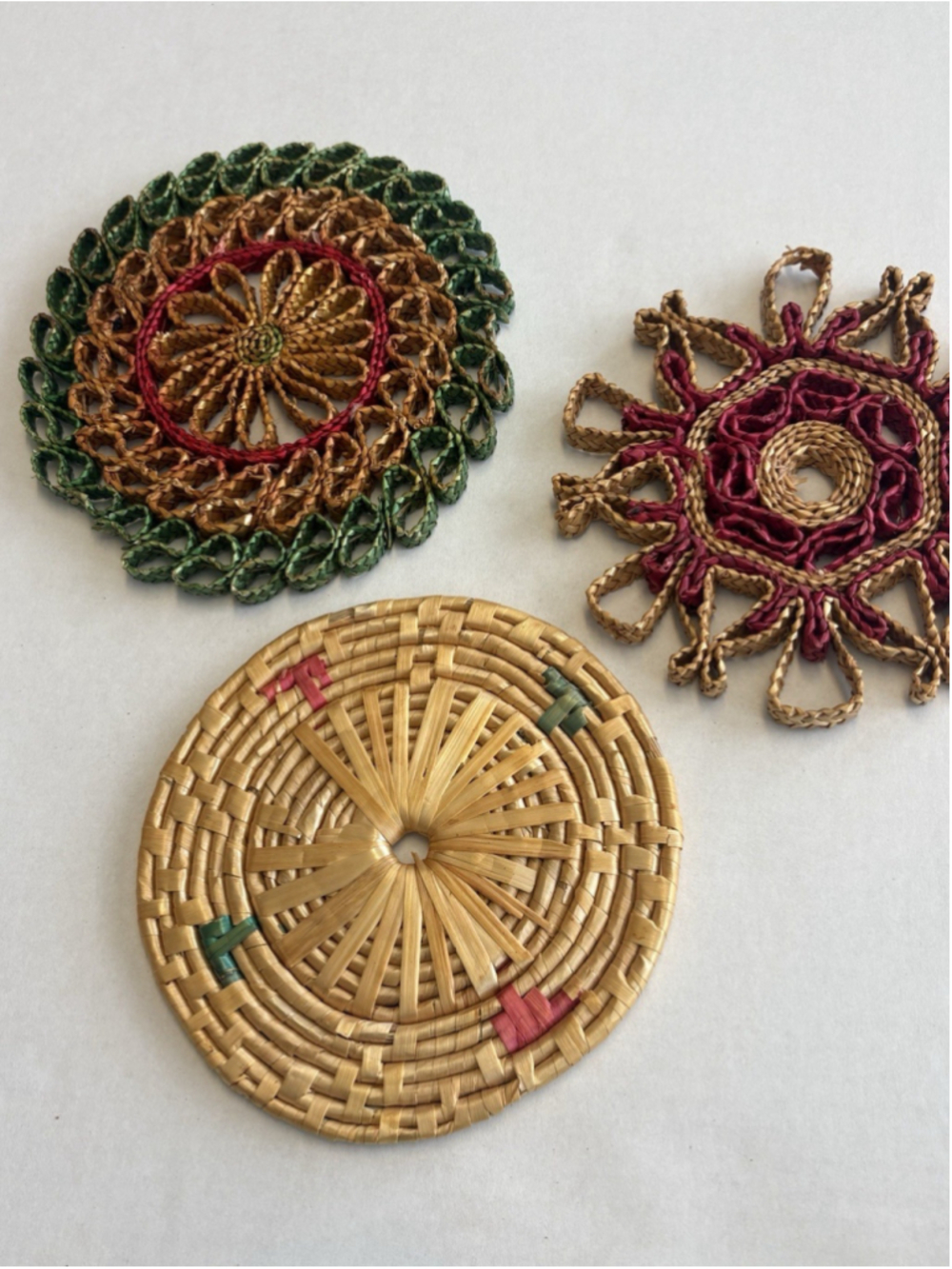 Lot of 3 VTG Wicker Straw Hot Pad Trivet Woven Rattan Raffia Wall Decor - Picture 7 of 10